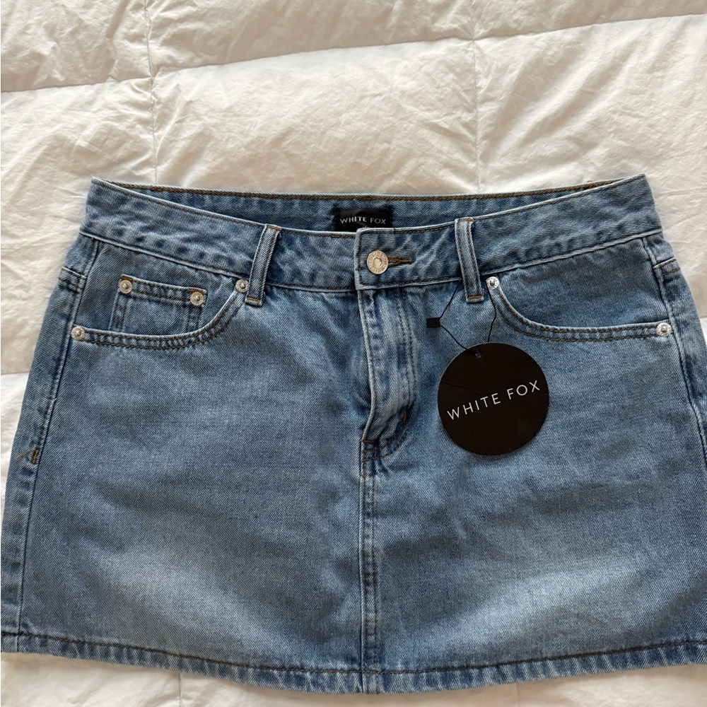 White Fox Boutique Light Wash Denim Mini Skirt